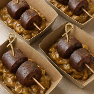 Pincho de butifarra con cebolla caramelizada